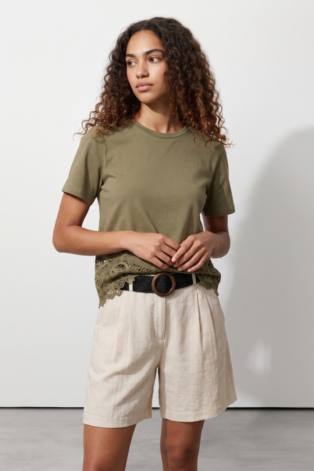 Green Regular Fit Lace Tee