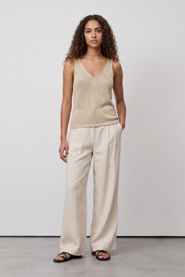 Beige Palazzo Wide Trousers