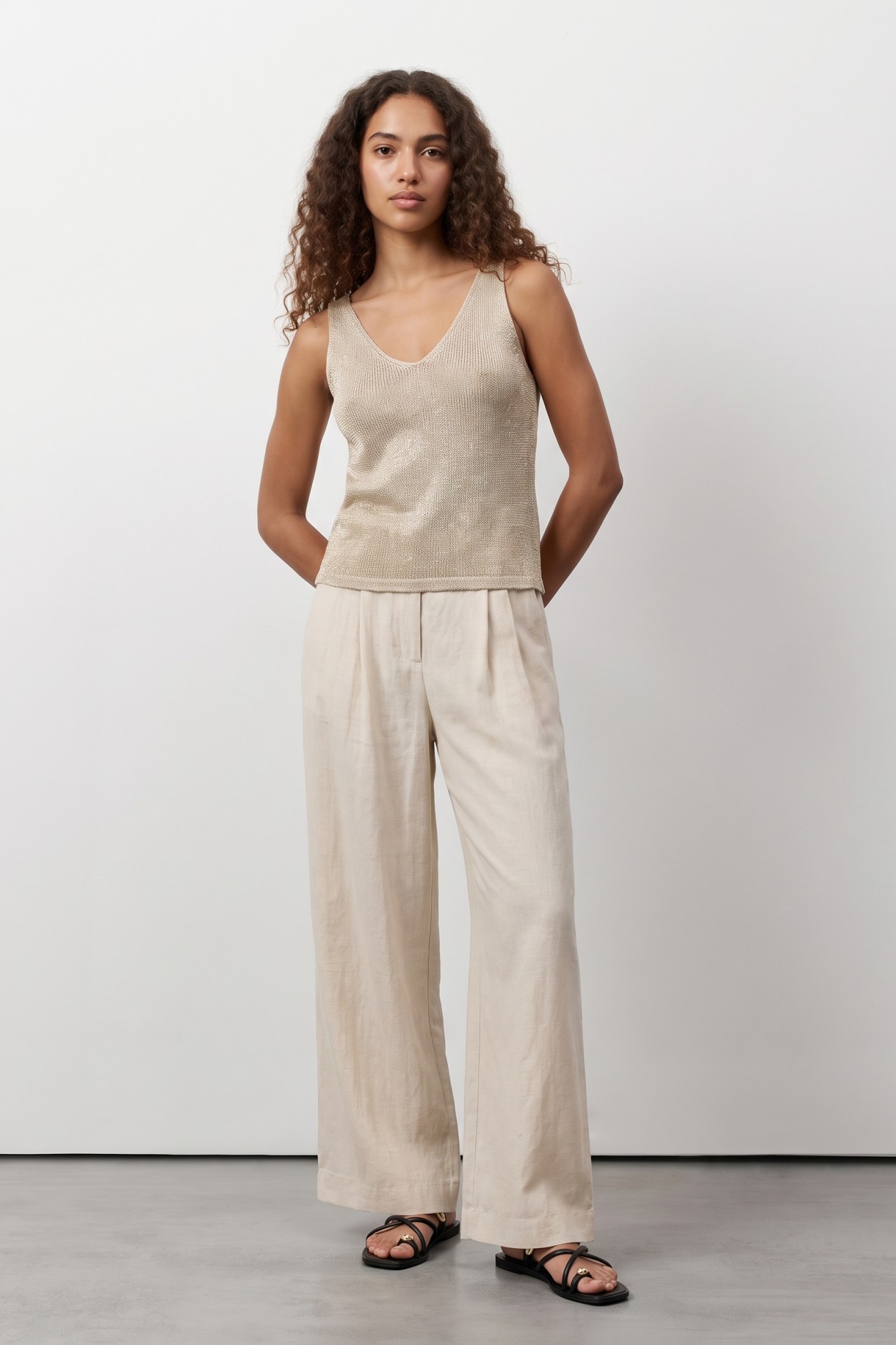 Beige Palazzo Wide Trousers