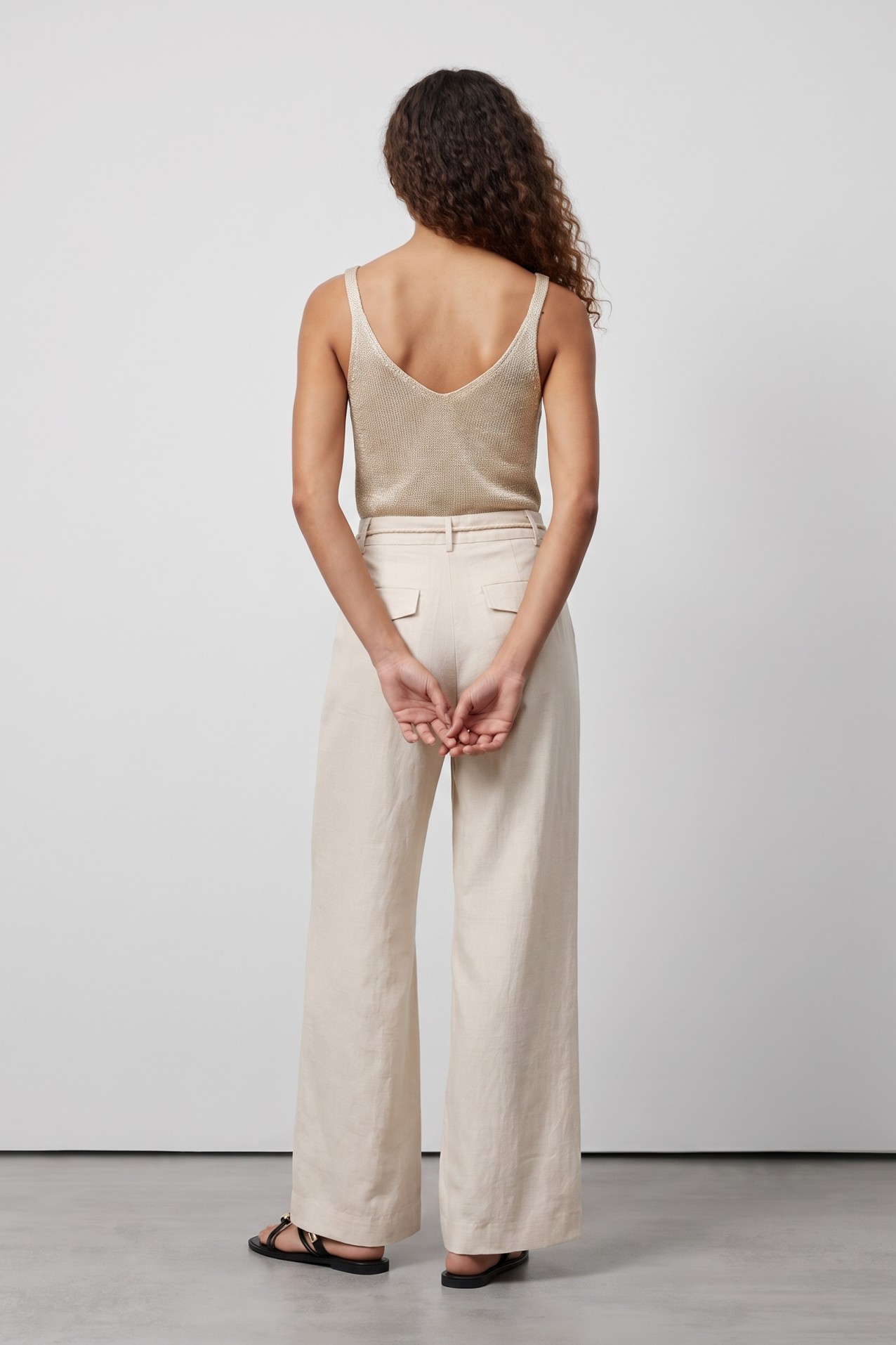 Beige Palazzo Wide Trousers