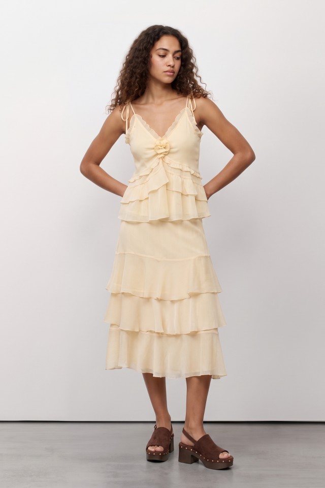Beige Layered Midi Skirt