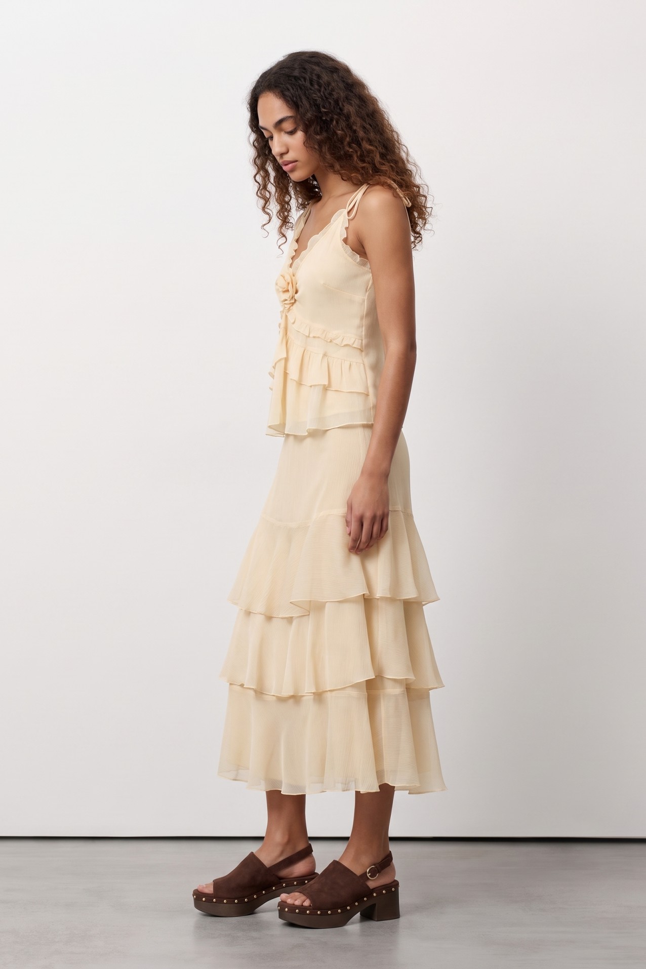 Beige Layered Midi Skirt