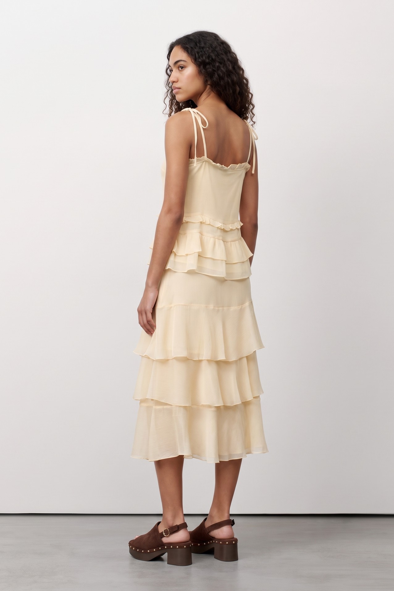 Beige Layered Midi Skirt