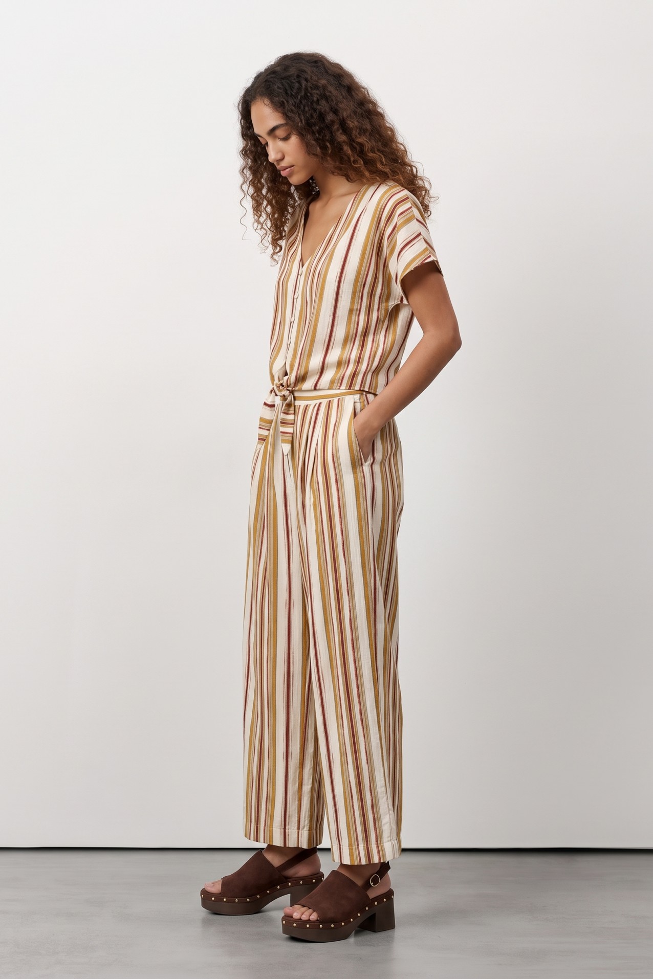 Striped Wide Culotte Pants