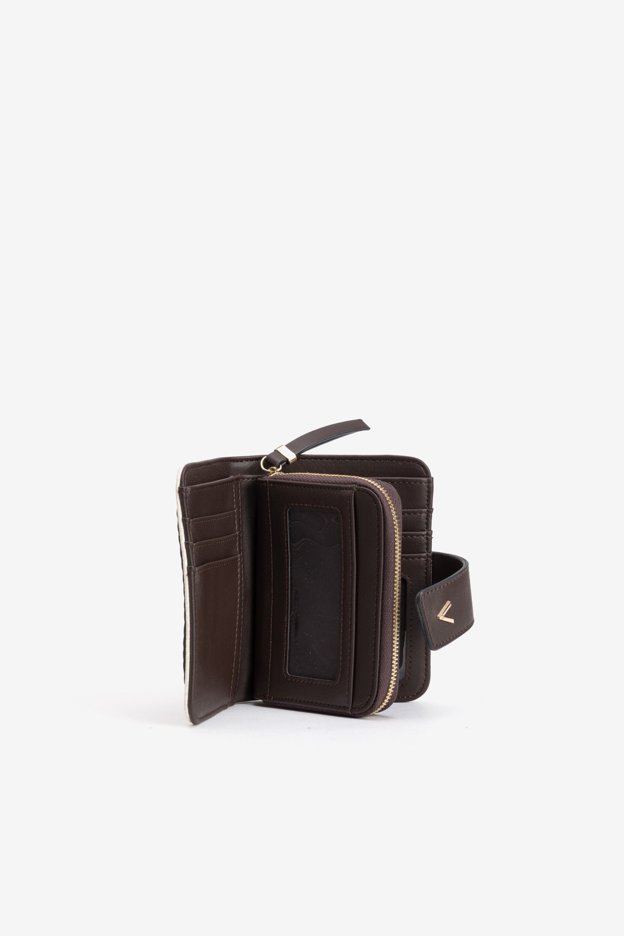 Porta-moedas bege e castanho