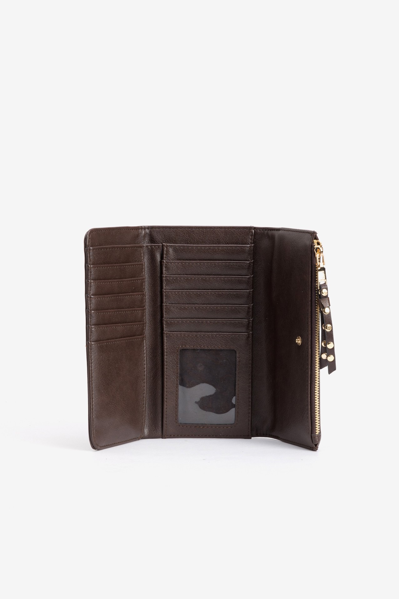 Brown Studded Zip Wallet