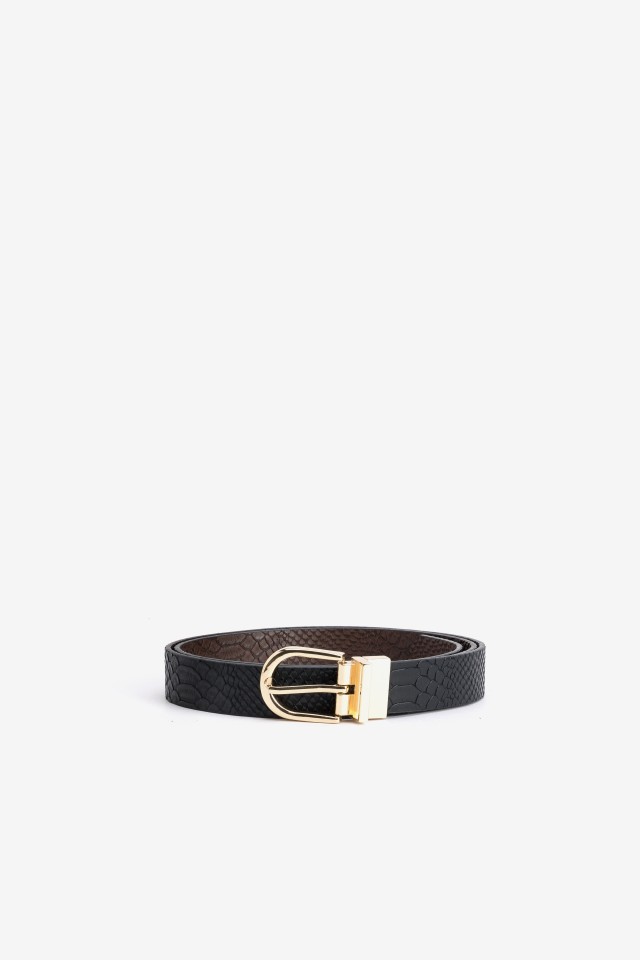 Black Textured Belt Gold Buckle