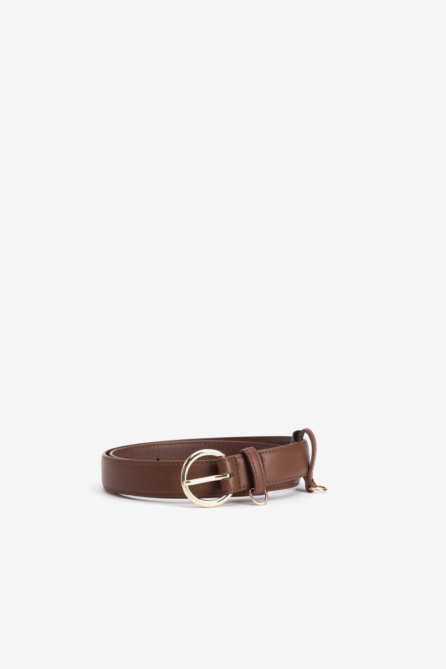 Brown belt with gold buckle