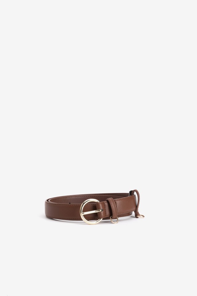 Brown belt with gold buckle