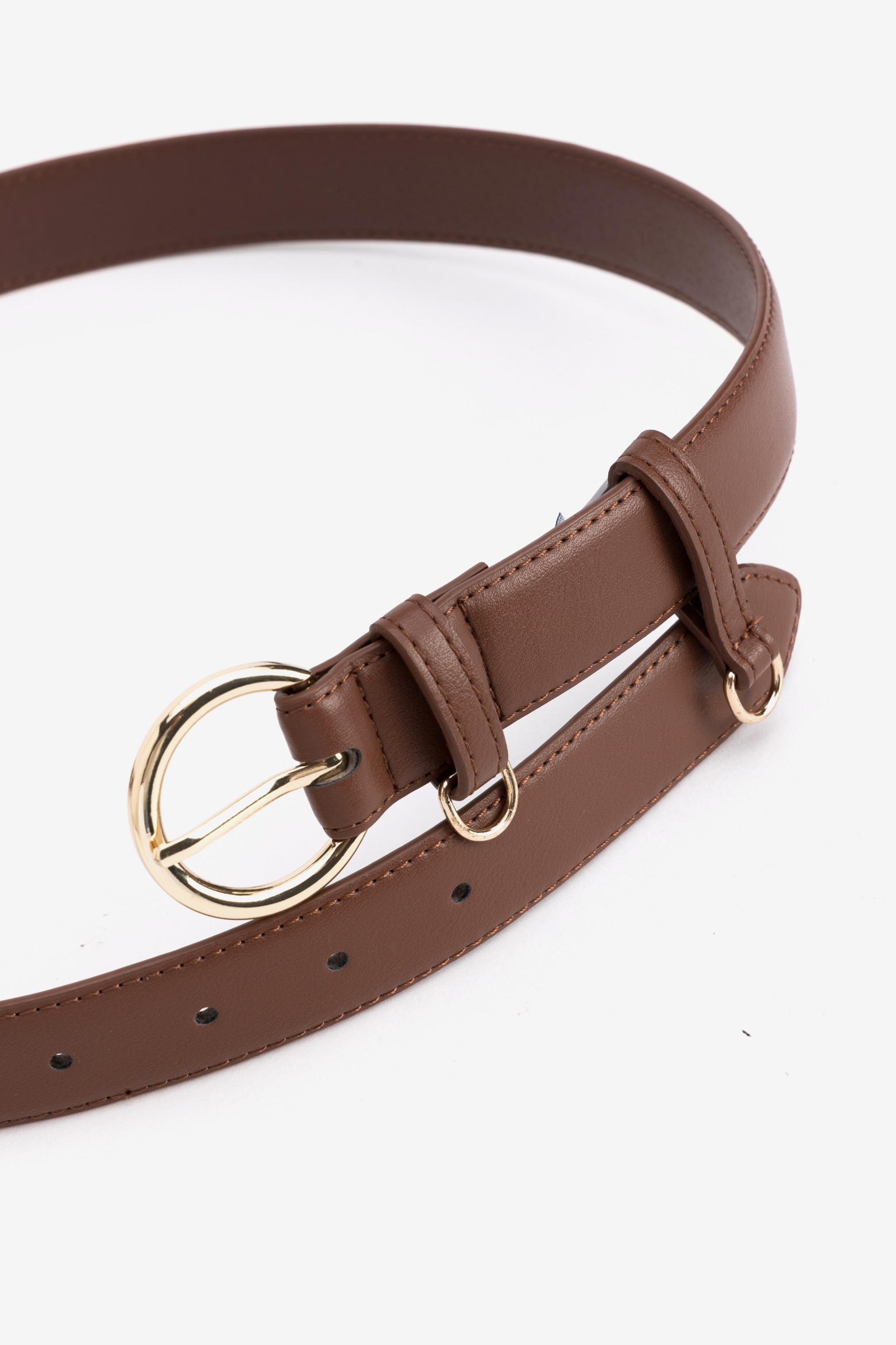 Brown belt with gold buckle