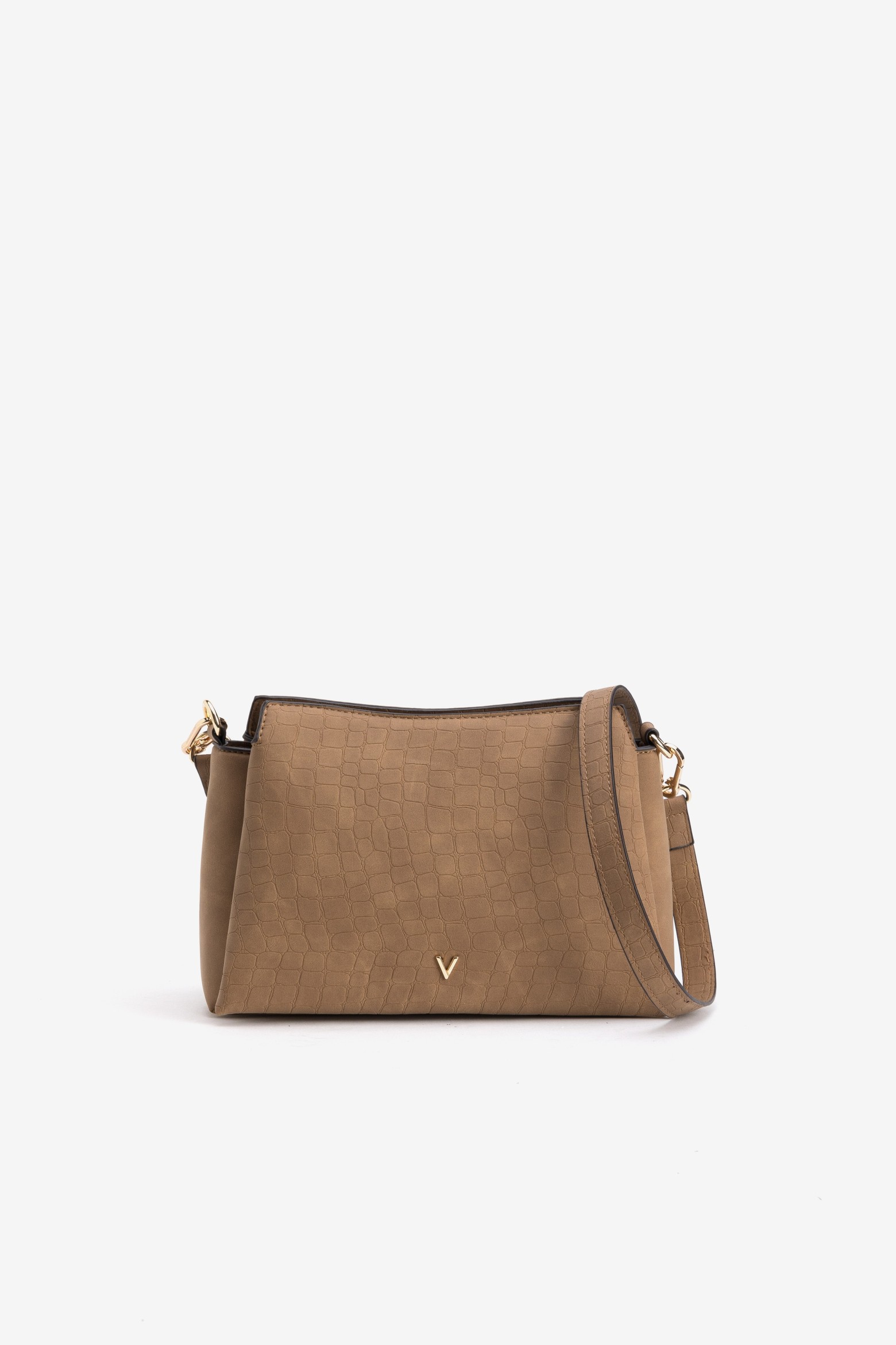 Brown Croc-Effect Wallet Bag