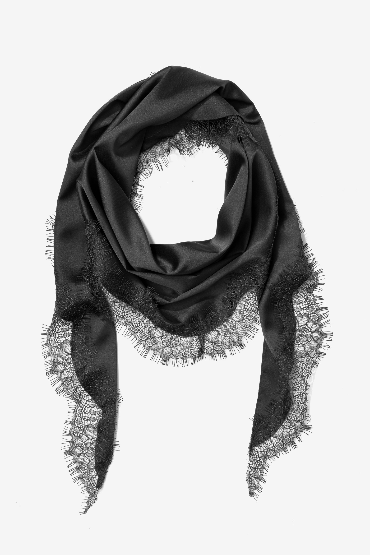 Black Triangle Scarf Lace Trim