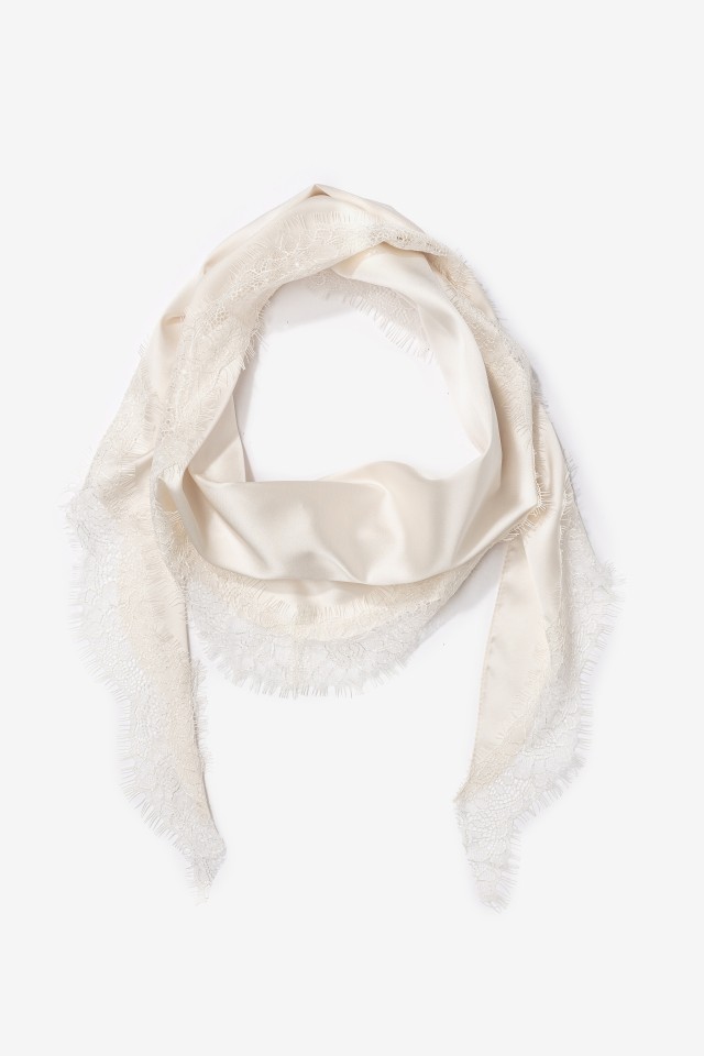 Ivory Satin Scarf Lace Trim