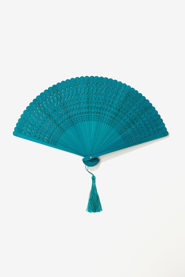 Blue Openwork Hand Fan
