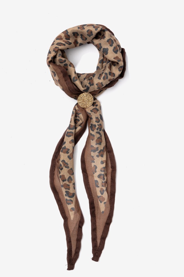 Leopard Print Brown Skinny Scarf