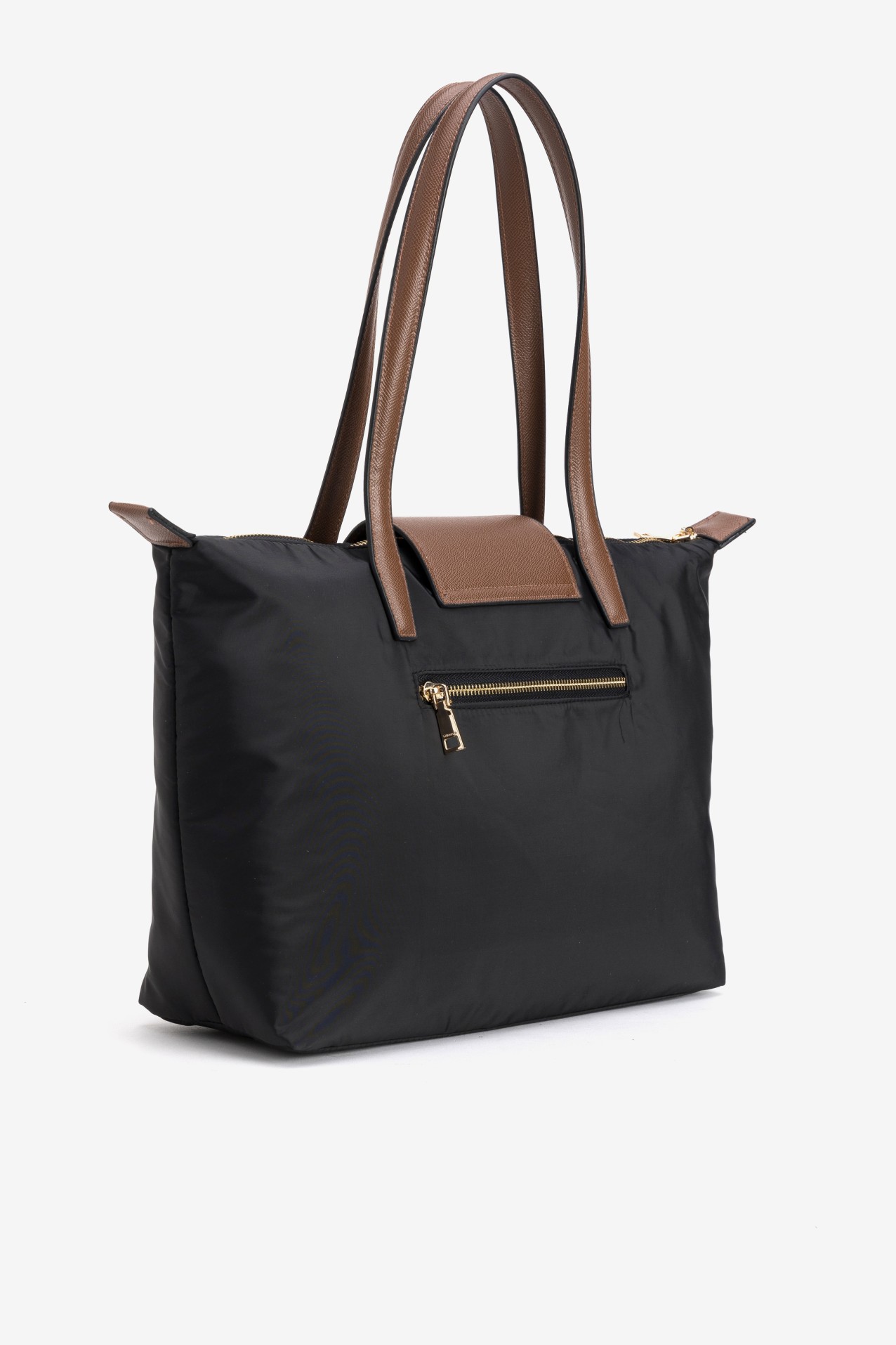 Black Tote Bag with Brown Straps