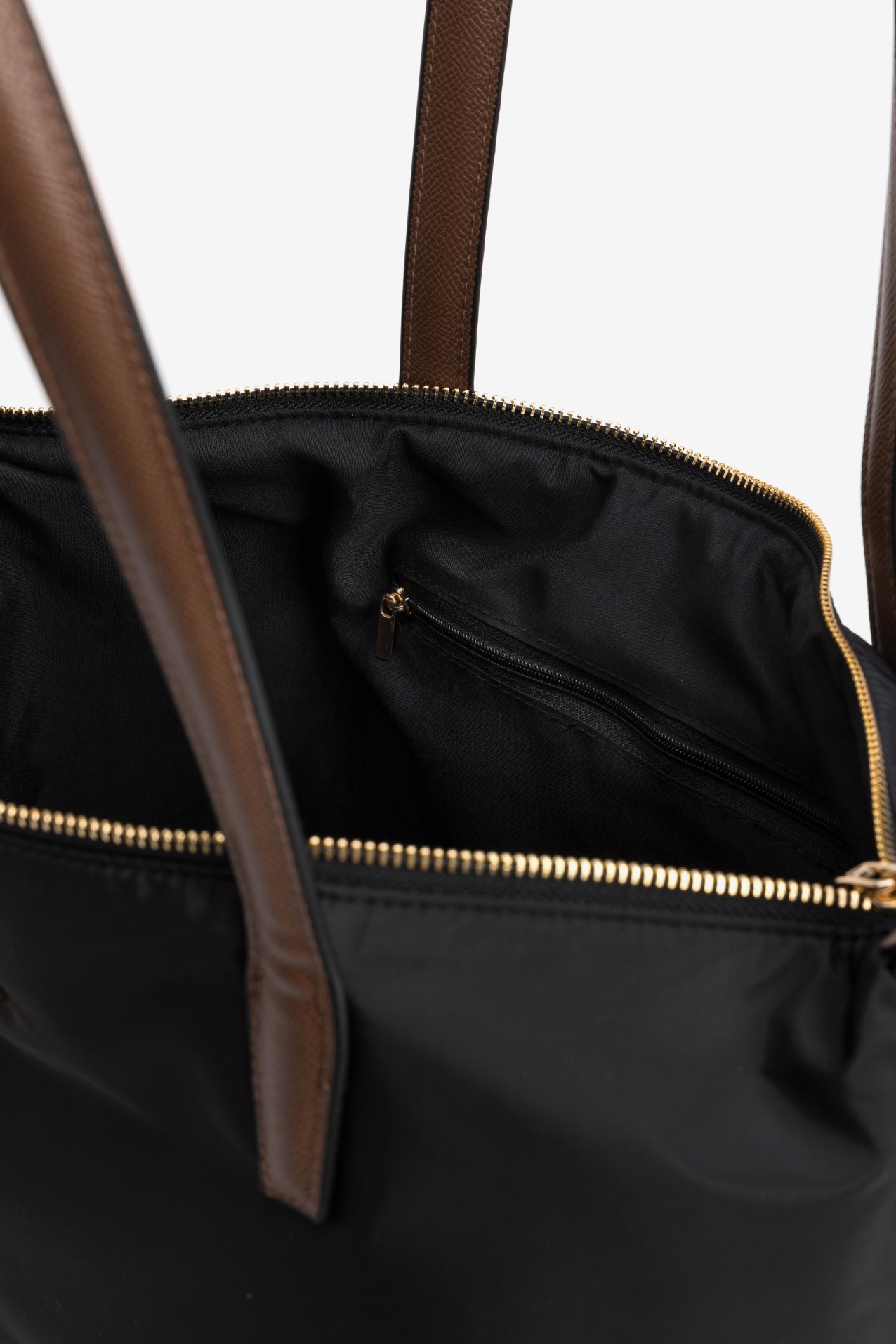 Black Tote Bag with Brown Straps