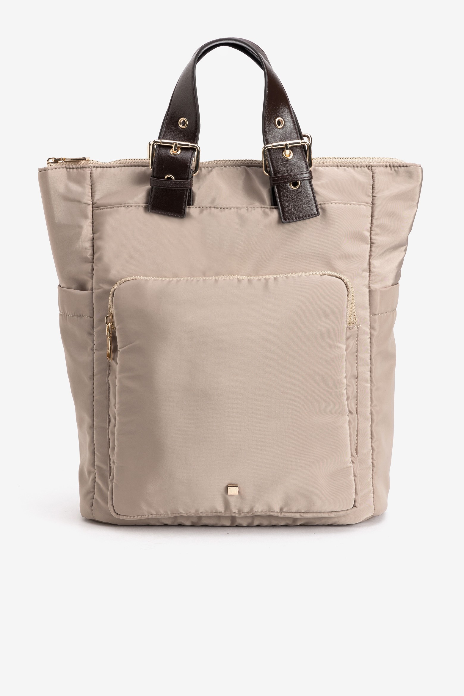 Mochila bege com alças escuras