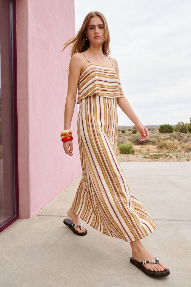 Beige Striped Midi Dress Beige Striped Midi Dress