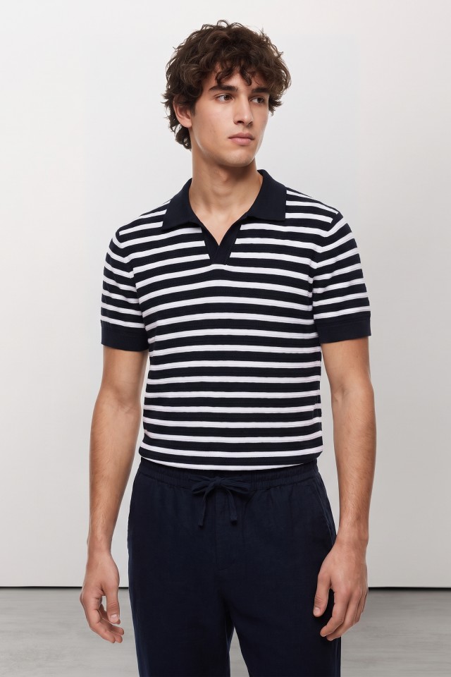 Navy and White Striped Polo