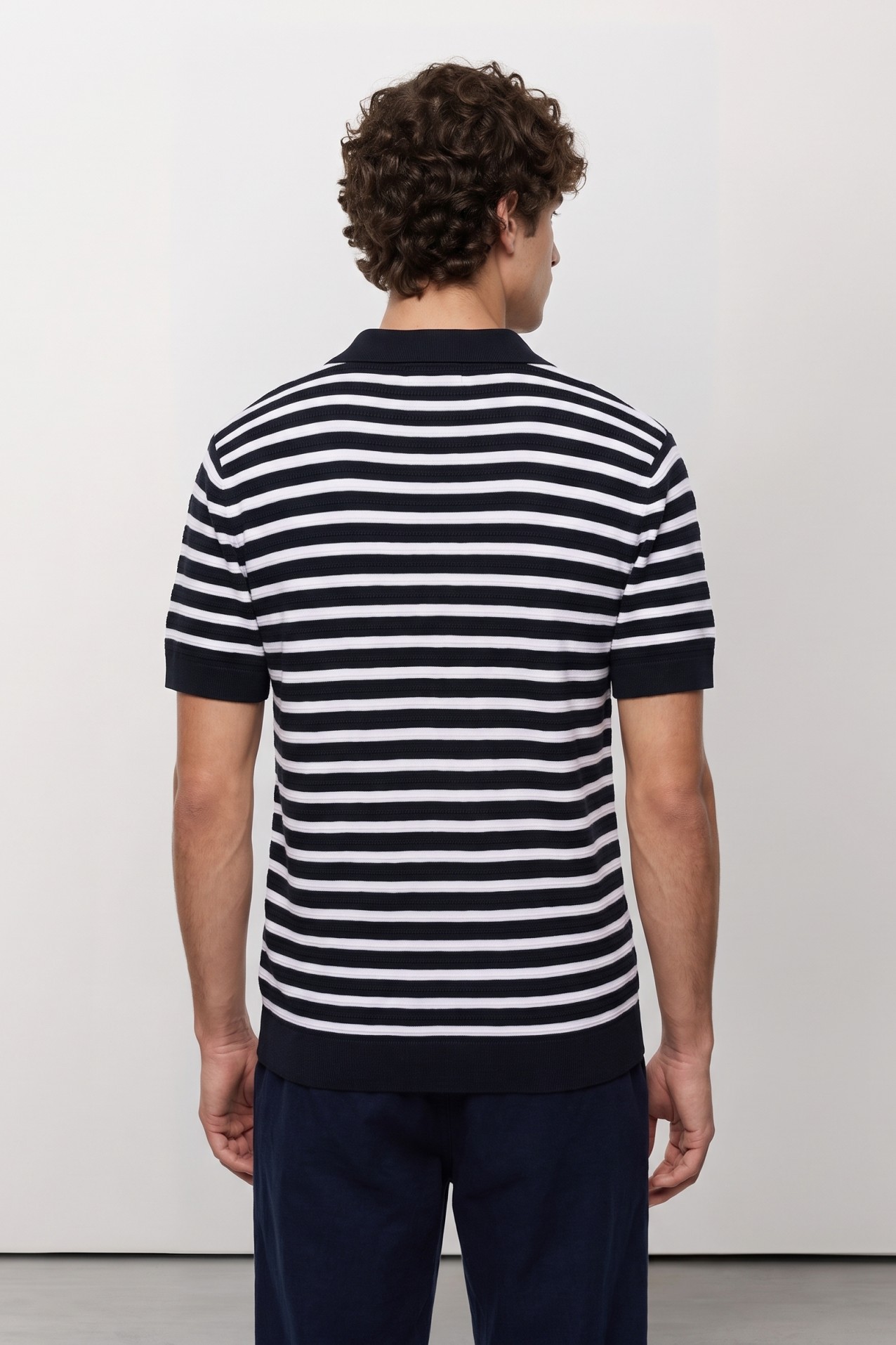 Navy and White Striped Polo