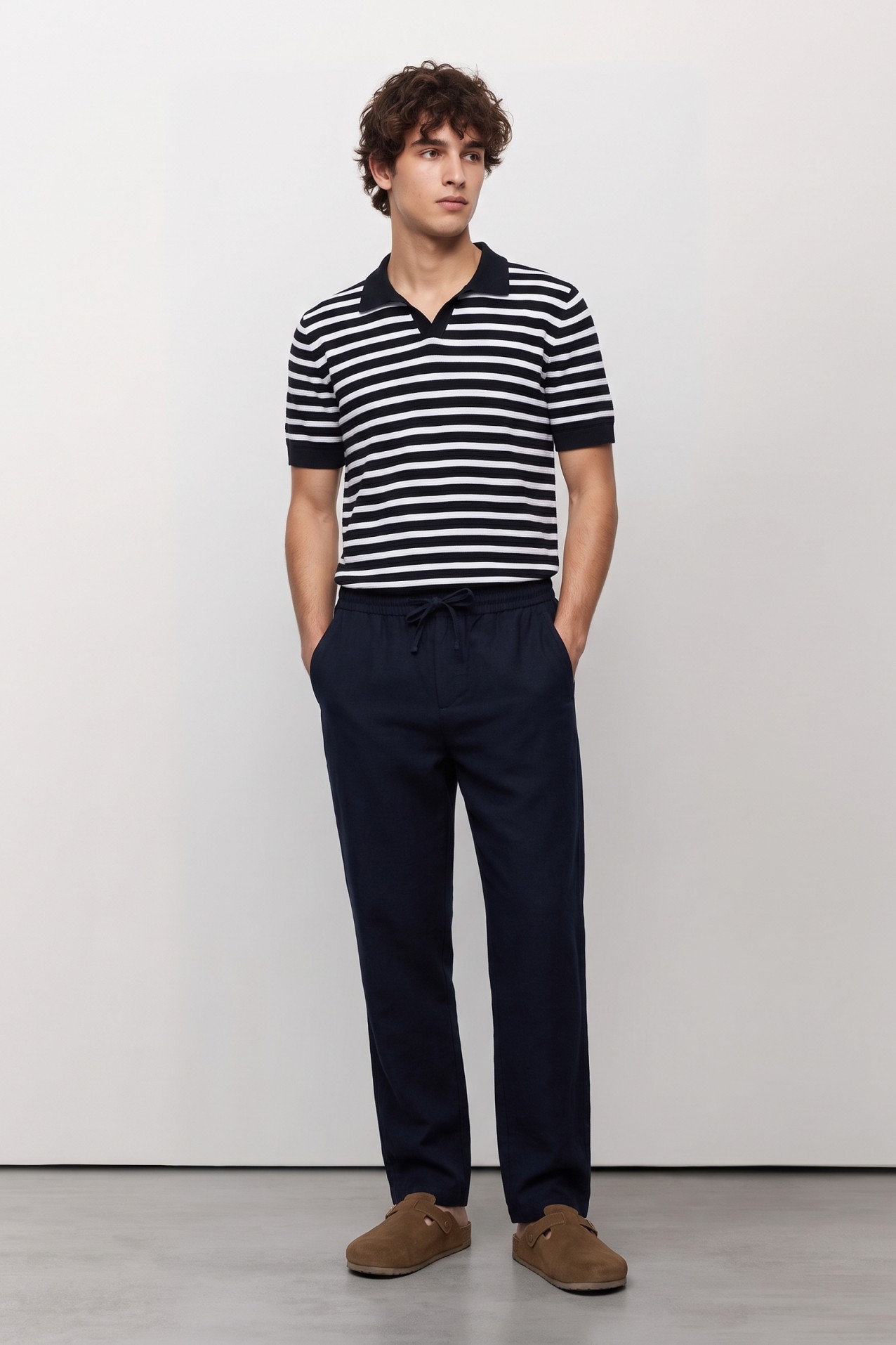 Navy and White Striped Polo