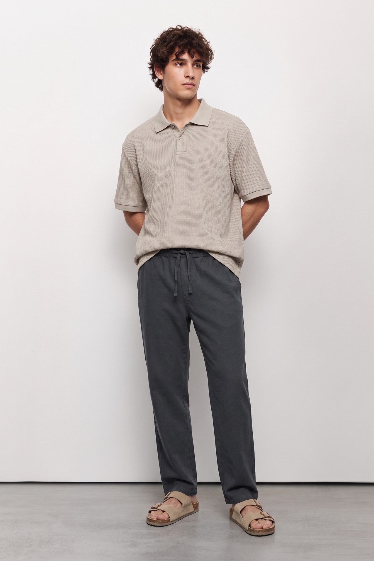 Beige Textured Polo Shirt