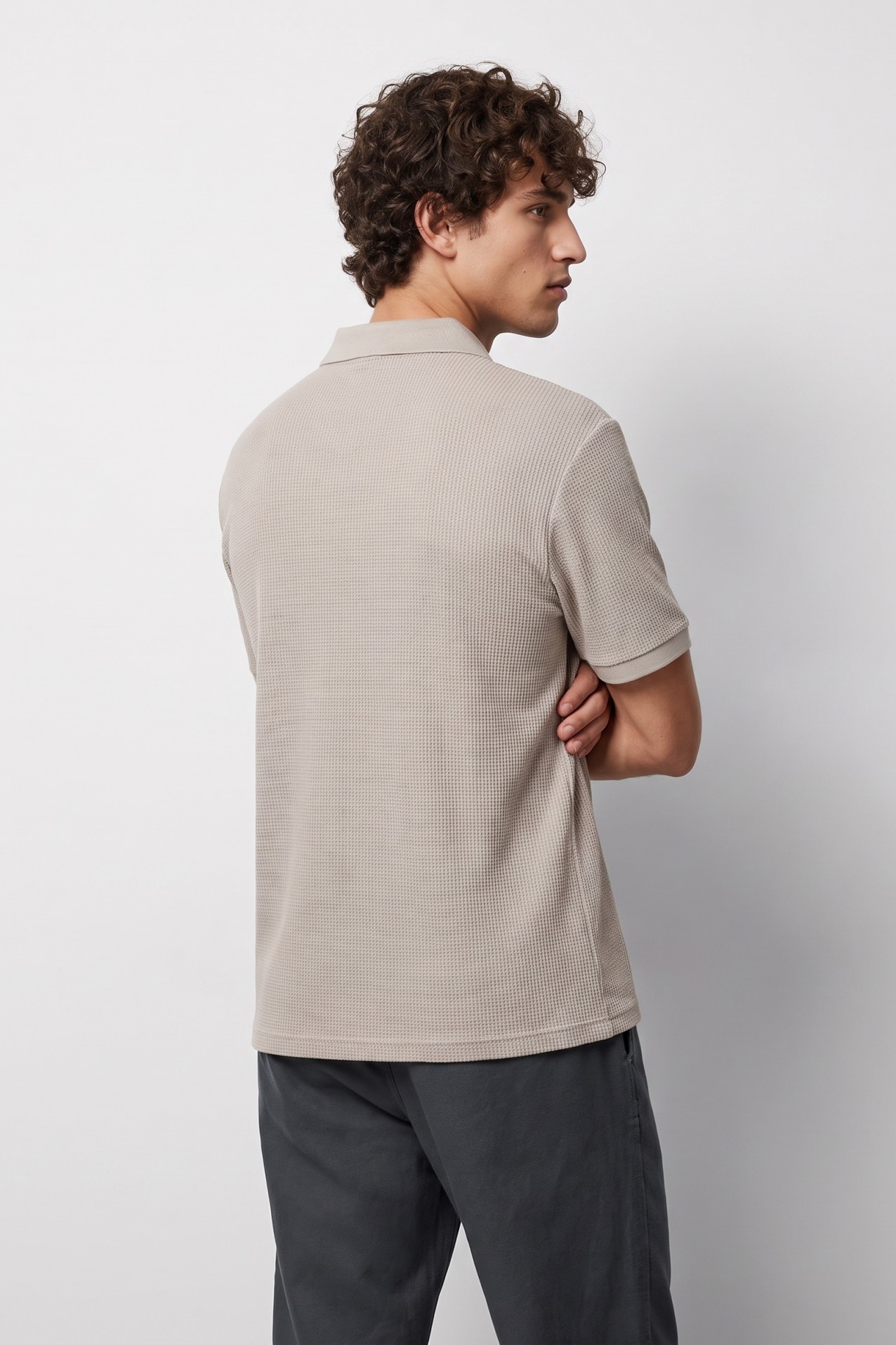 Beige Textured Polo Shirt