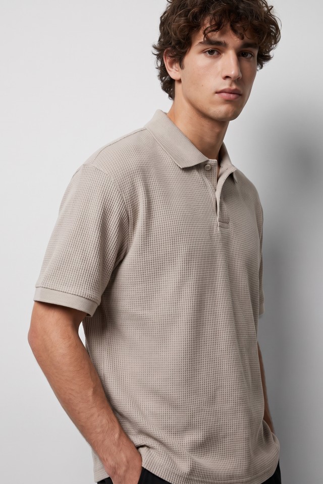 Beige Textured Polo Shirt