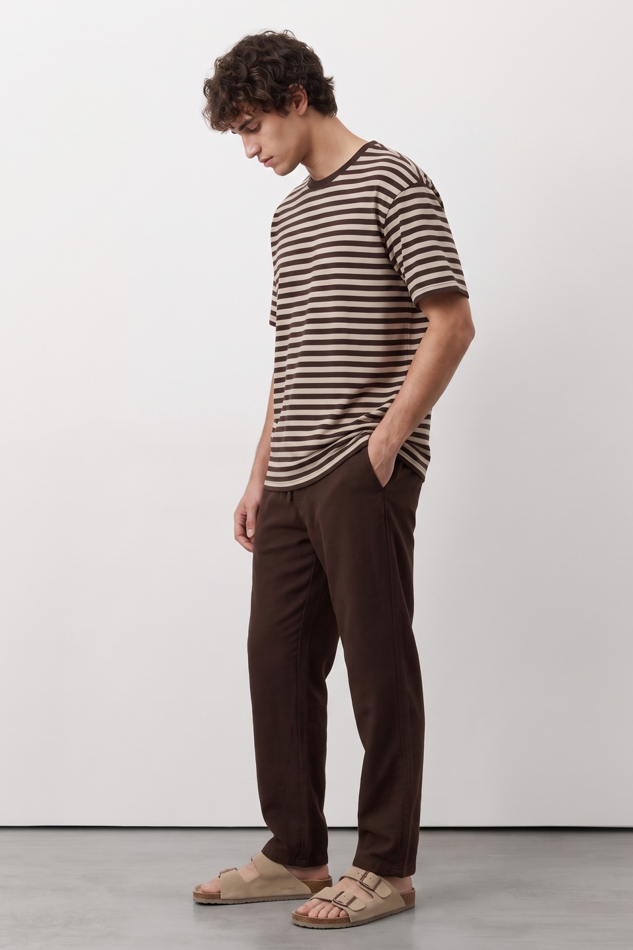 Brown Striped Regular T-shirt