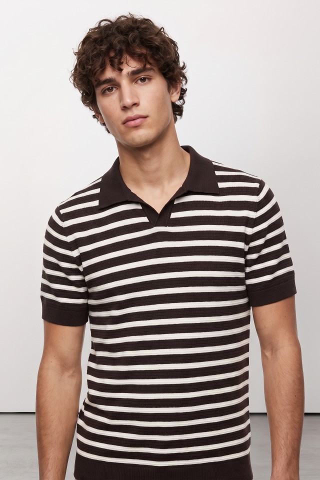 Striped Brown Knit Polo