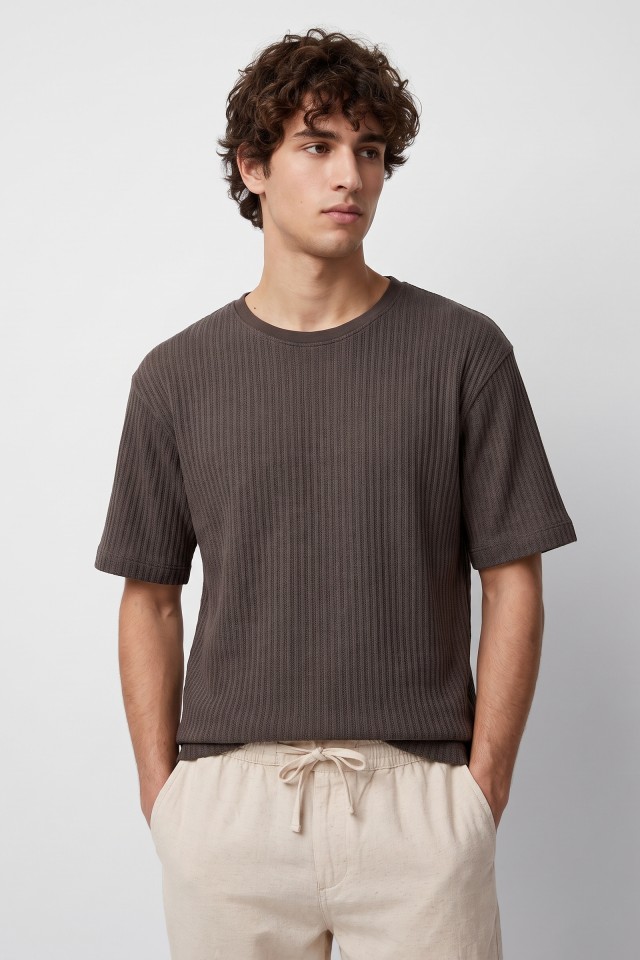 Relaxed Brown Ribbed T-shirt