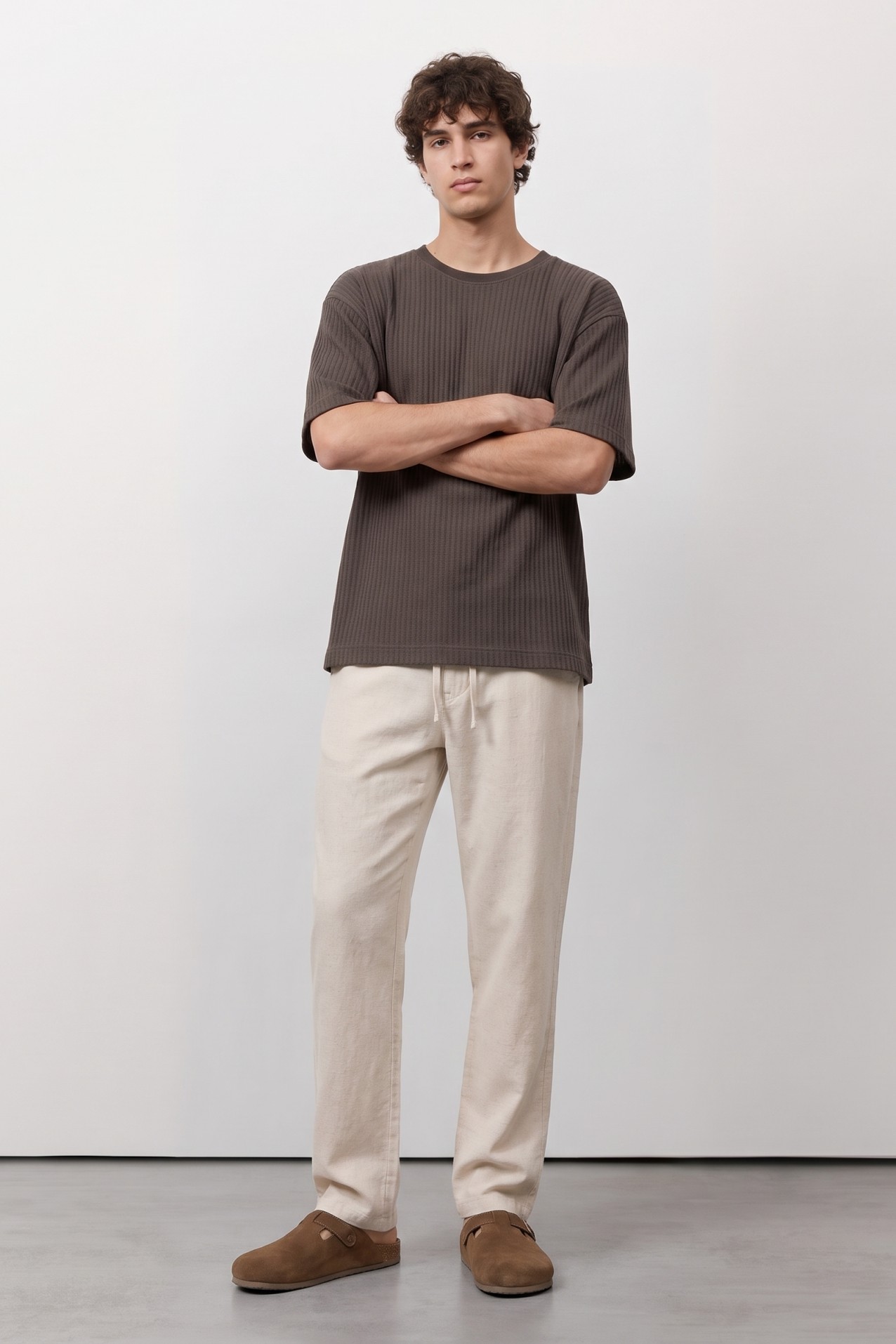 Relaxed Brown Ribbed T-shirt