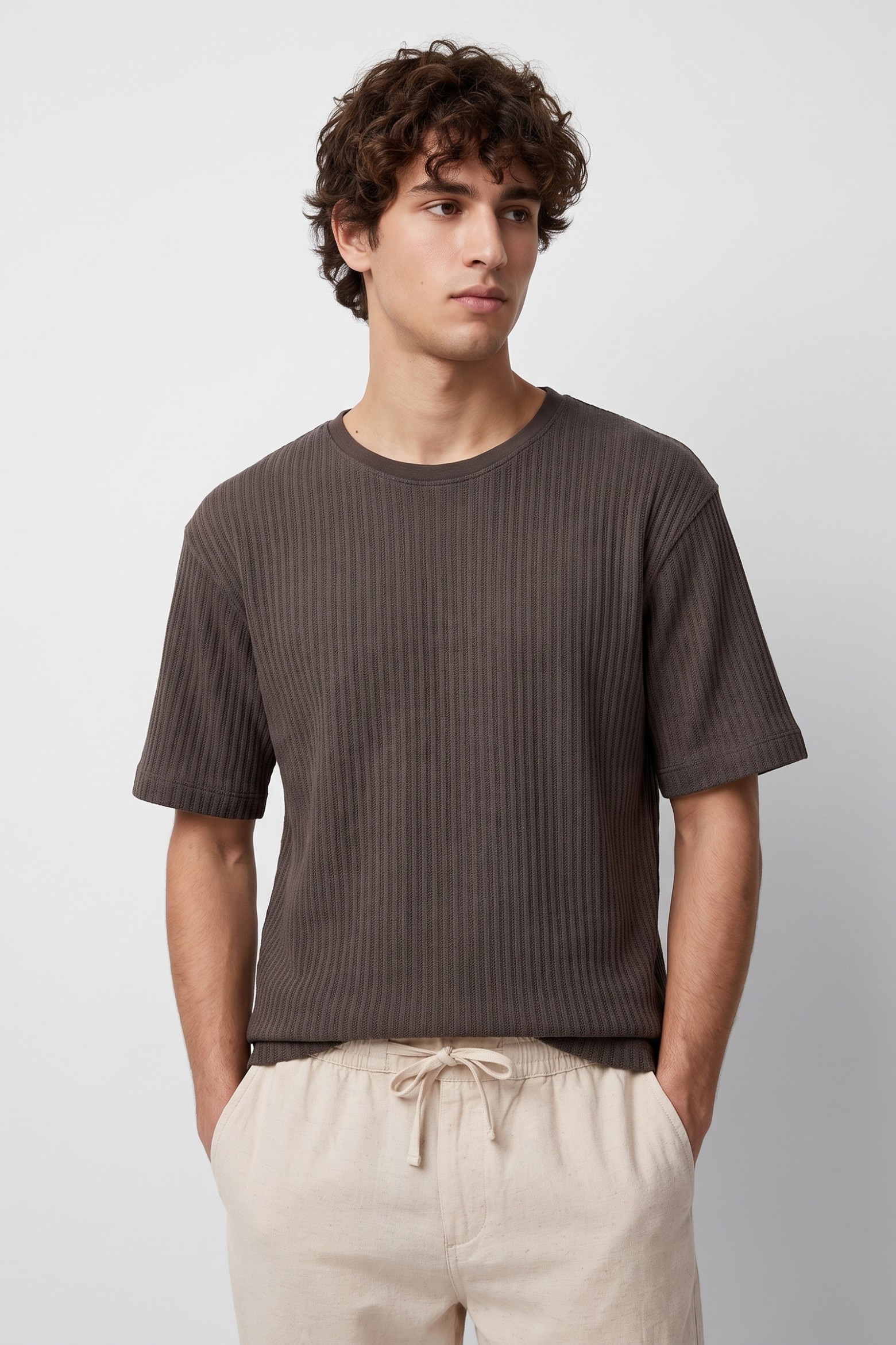 Relaxed Brown Ribbed T-shirt