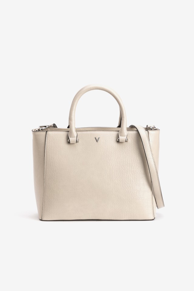Beige Textured Structured Bag