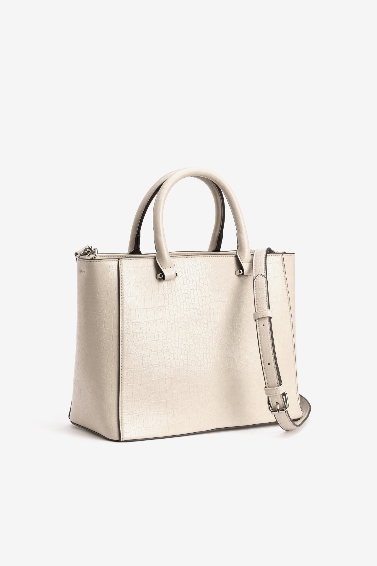 Beige Textured Structured Bag