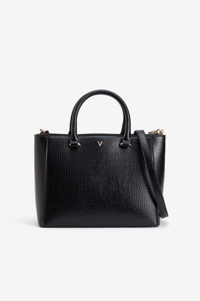 Bolso negro efecto cocodrilo