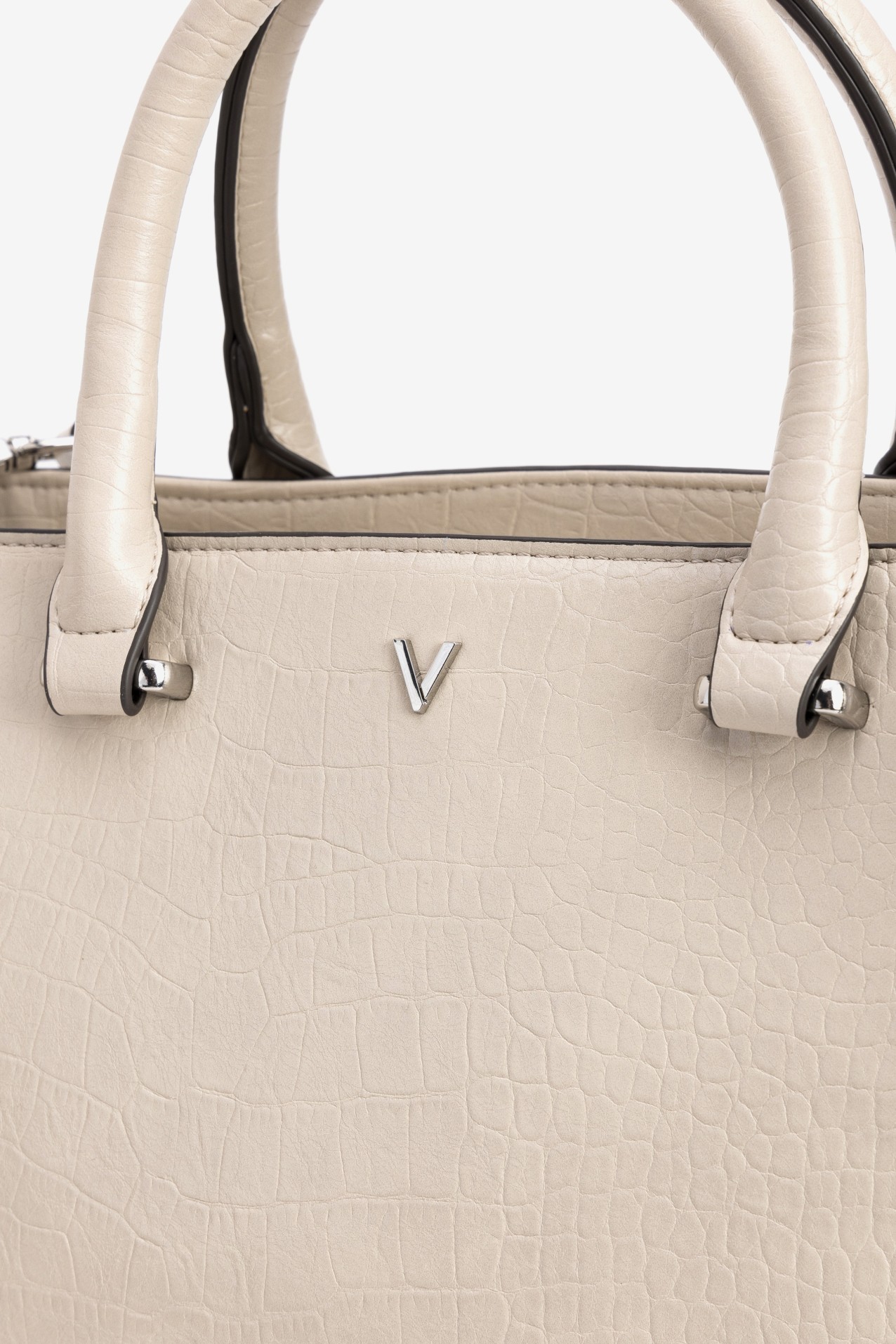 Beige Textured Structured Bag