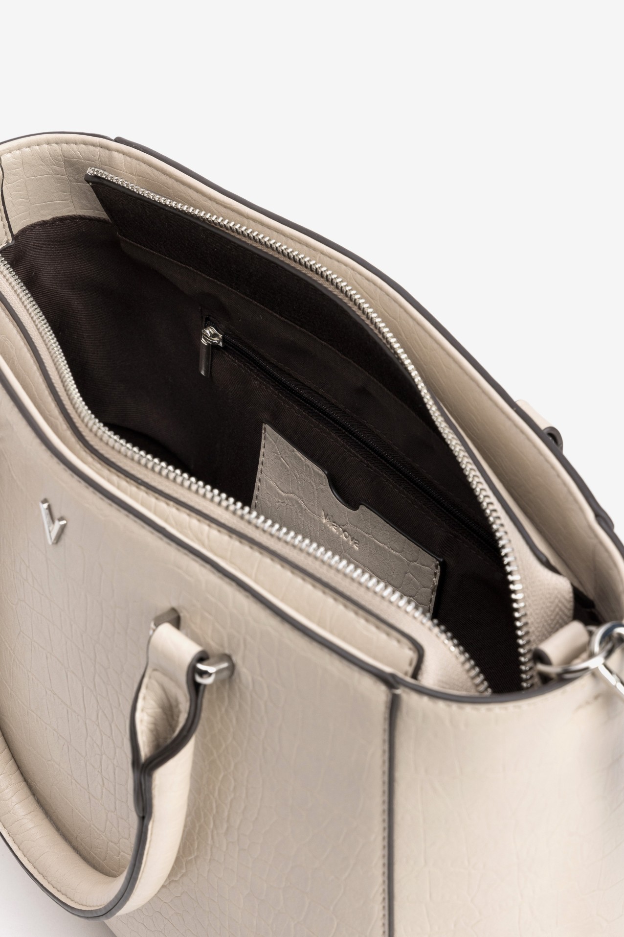 Beige Textured Structured Bag
