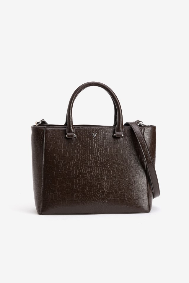 Brown Croc-Effect Handbag