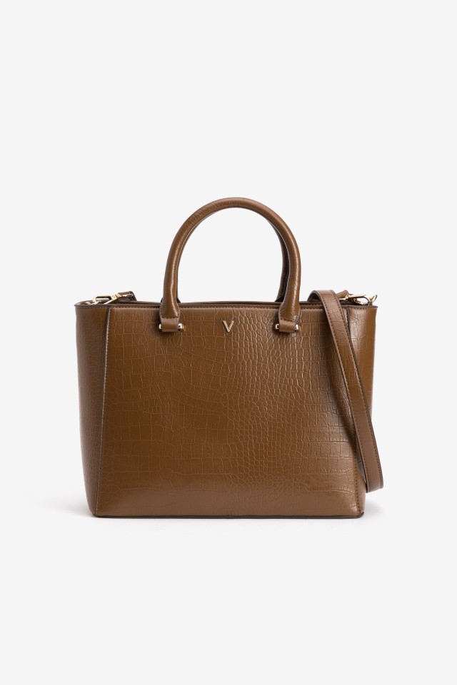 Brown Croc-Effect Handbag