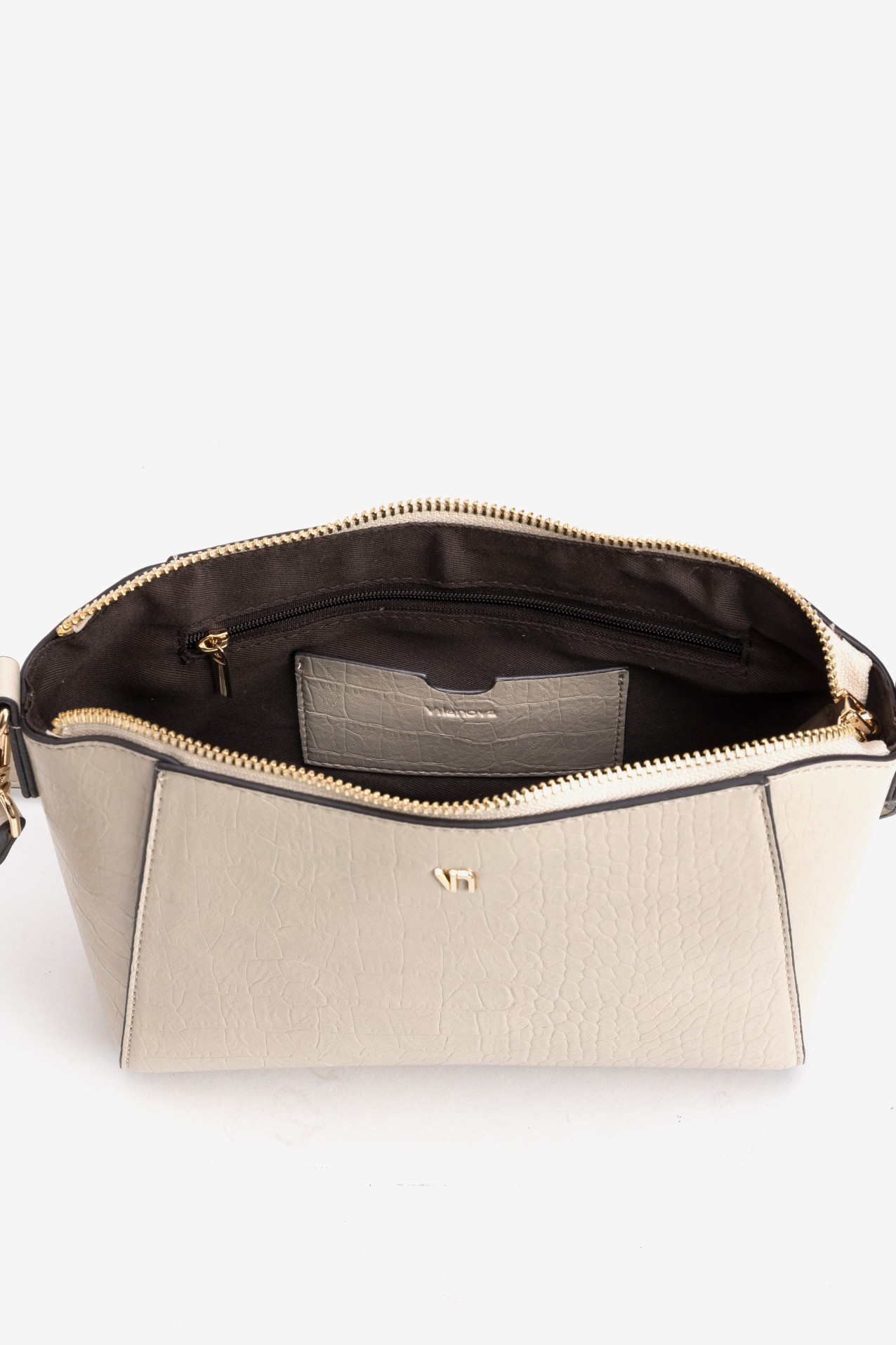 Beige Textured Crossbody Bag