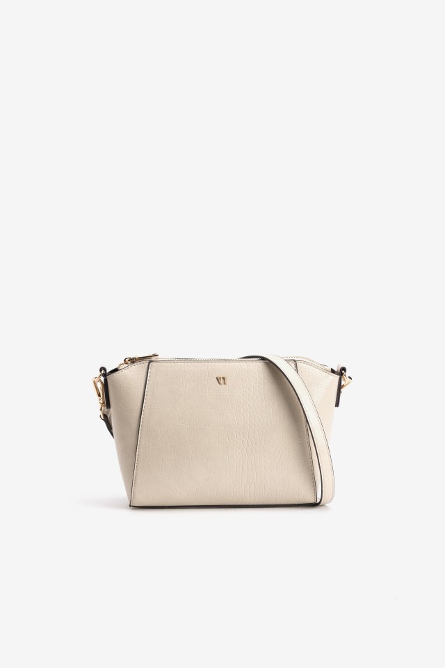 Beige Textured Crossbody Bag