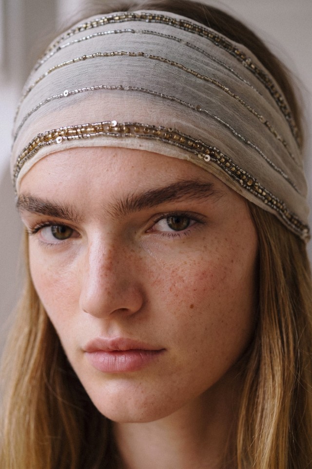 Cream Scarf With Metallic Details
