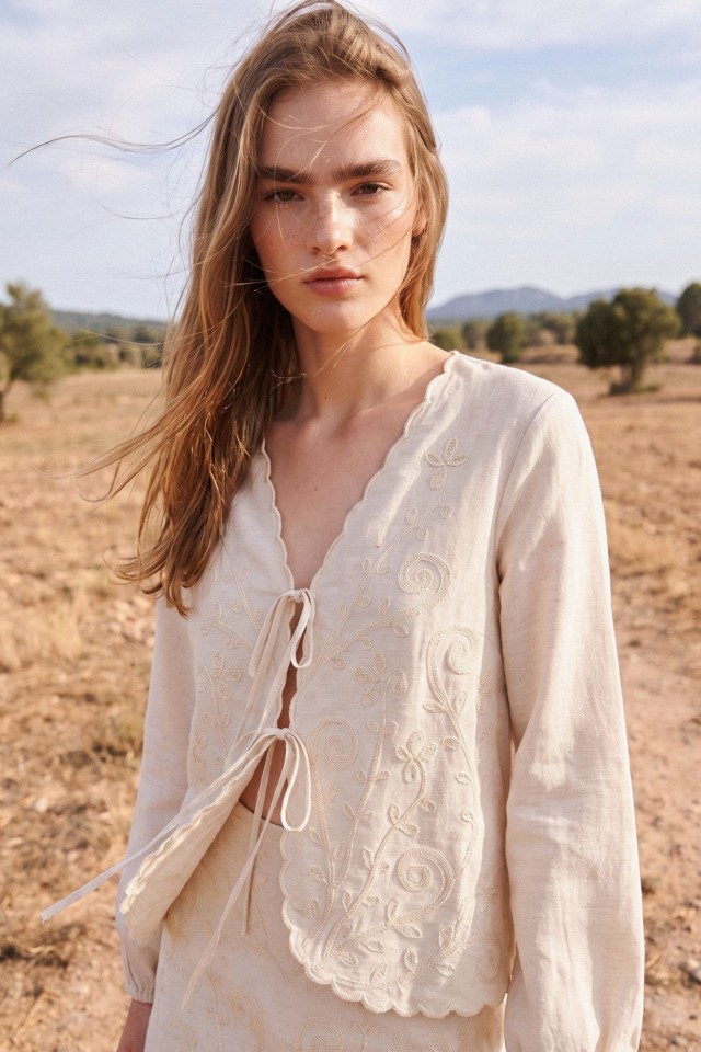 Beige Scalloped Blouse