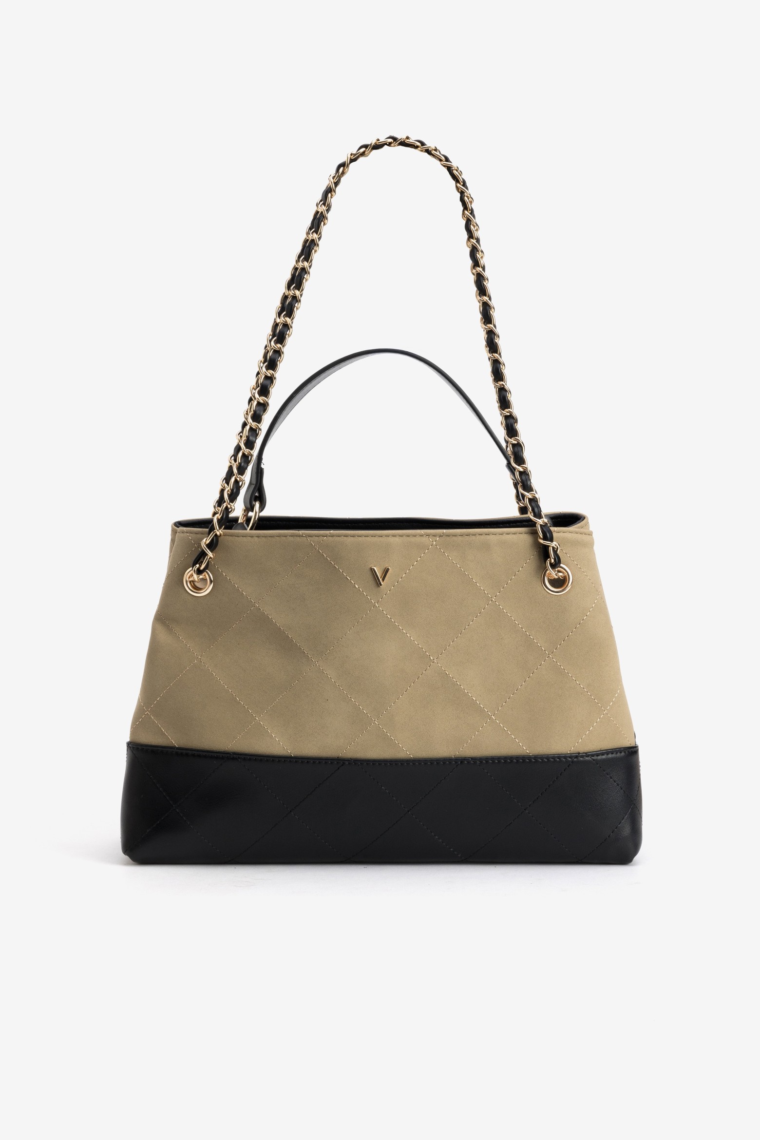 Beige and Black Quilted Bag