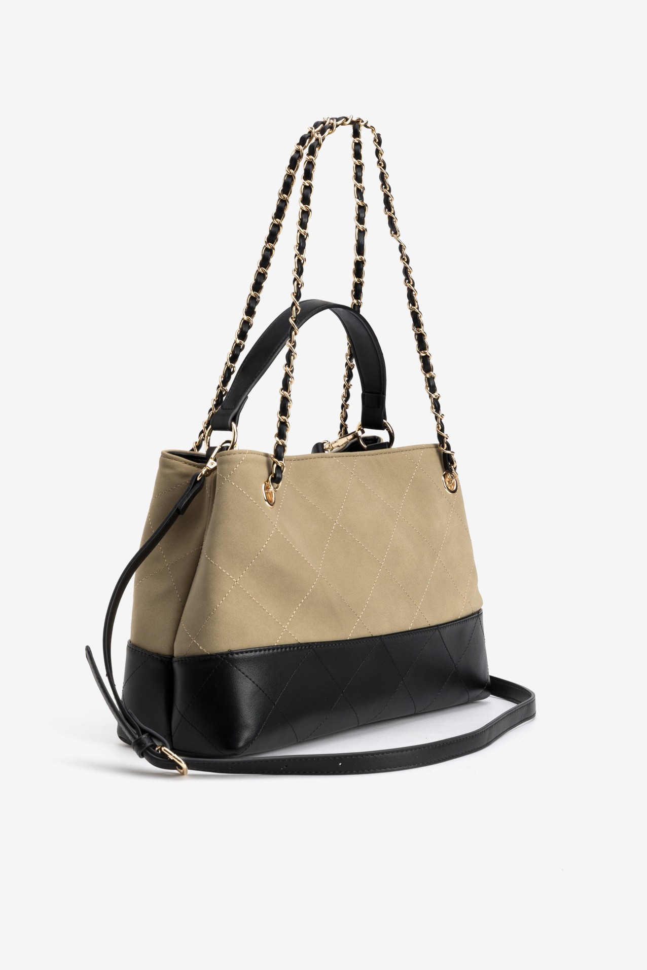 Beige and Black Quilted Bag