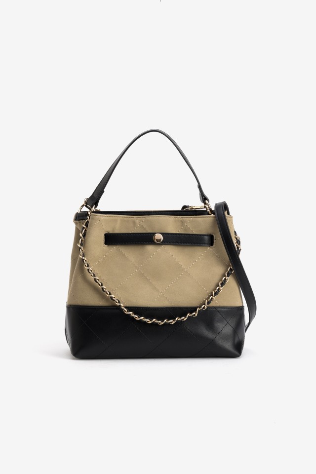 Beige Quilted Chain Wallet