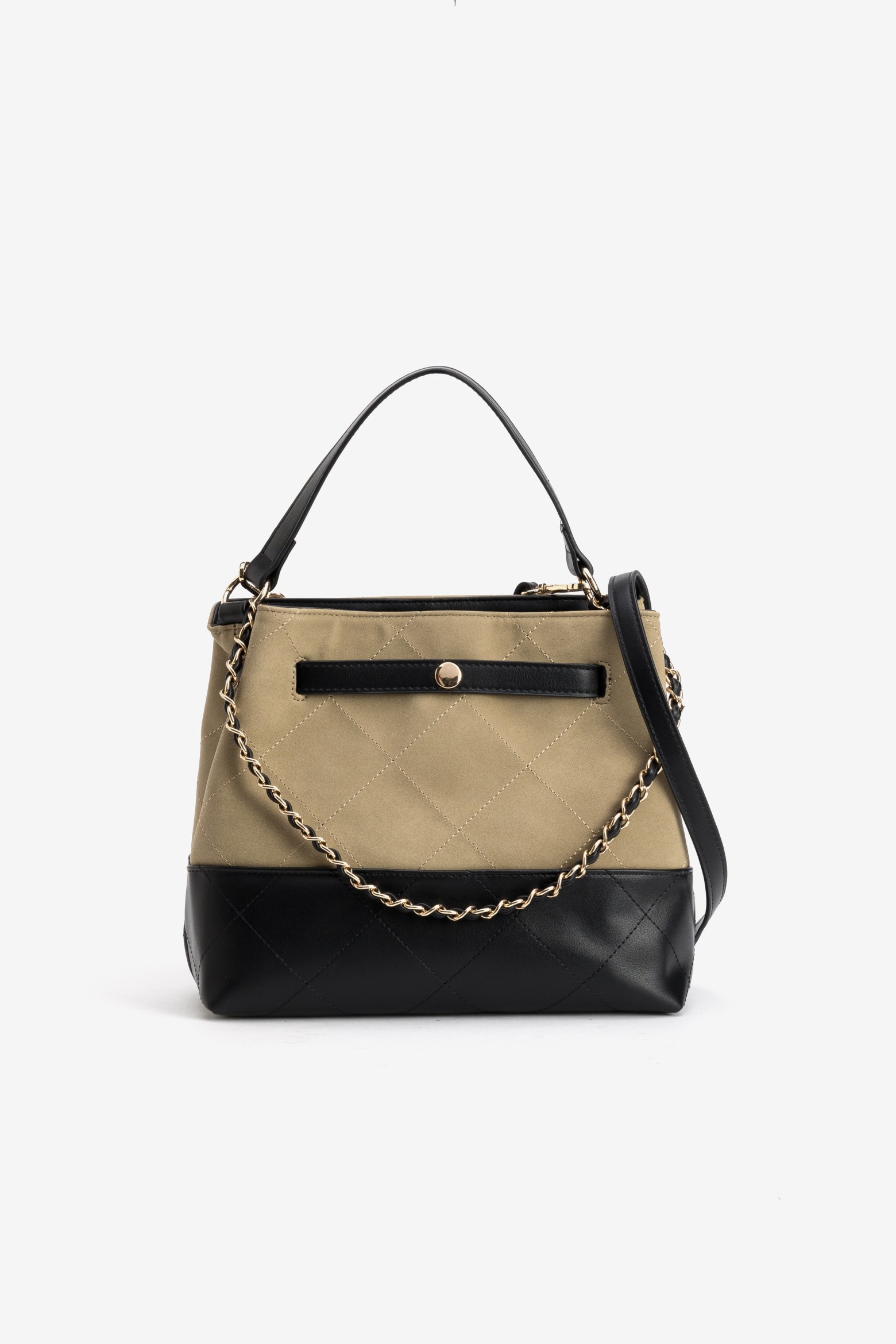 Beige Quilted Chain Wallet