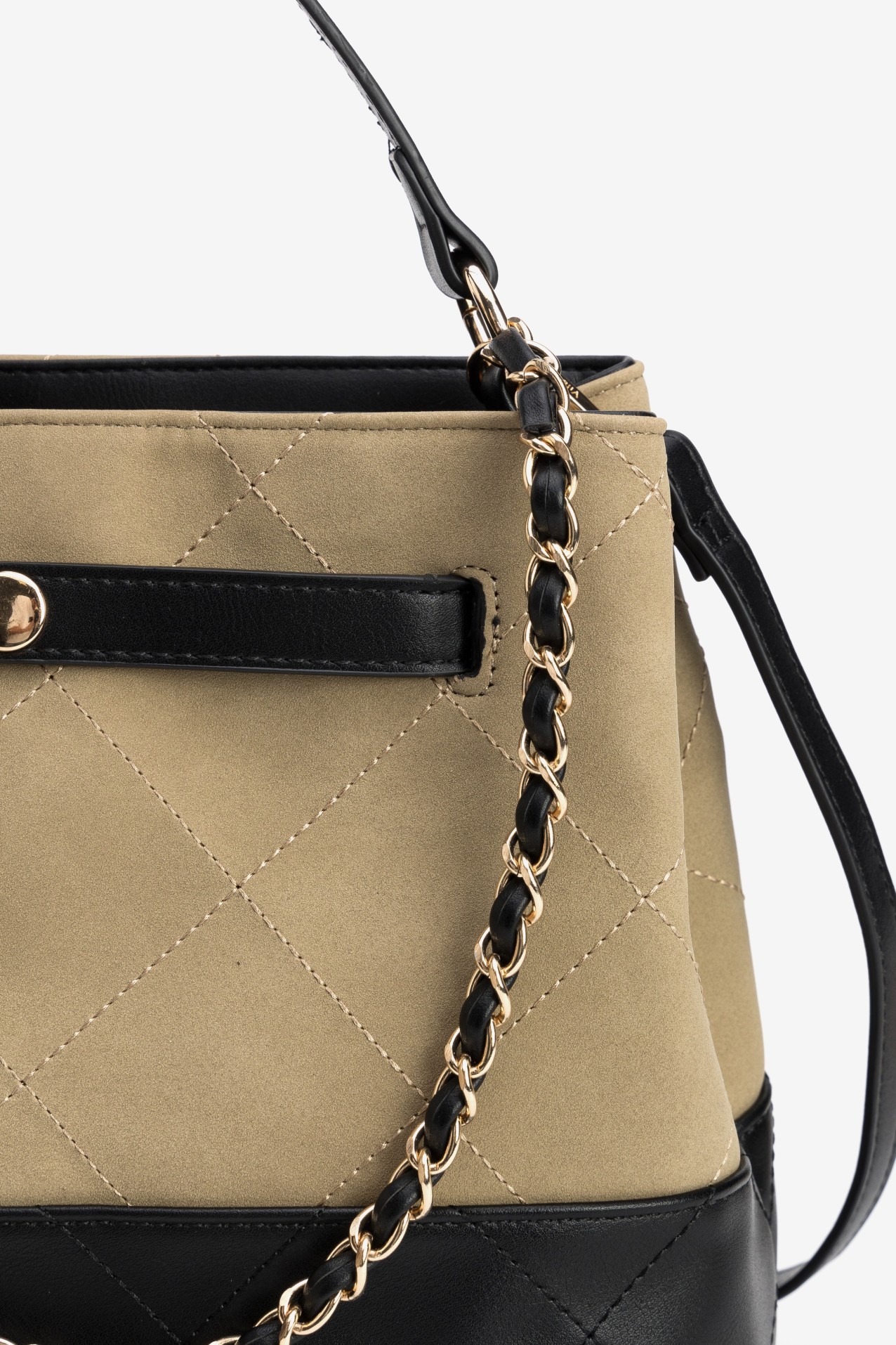 Beige Quilted Chain Wallet